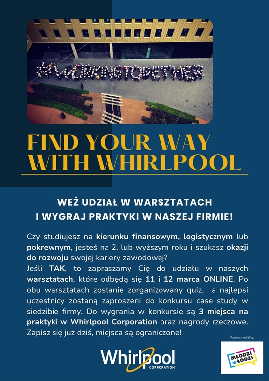 plakat dotyczący szkoleń i konkursu pt. Find Your Way with Whirlpool