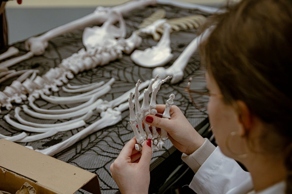 osoba oglądająca kości dłoni