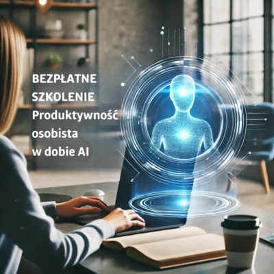 grafika przedstawia sylwetkę osoby współpracującej z cyfrowym asystentem lub robotem