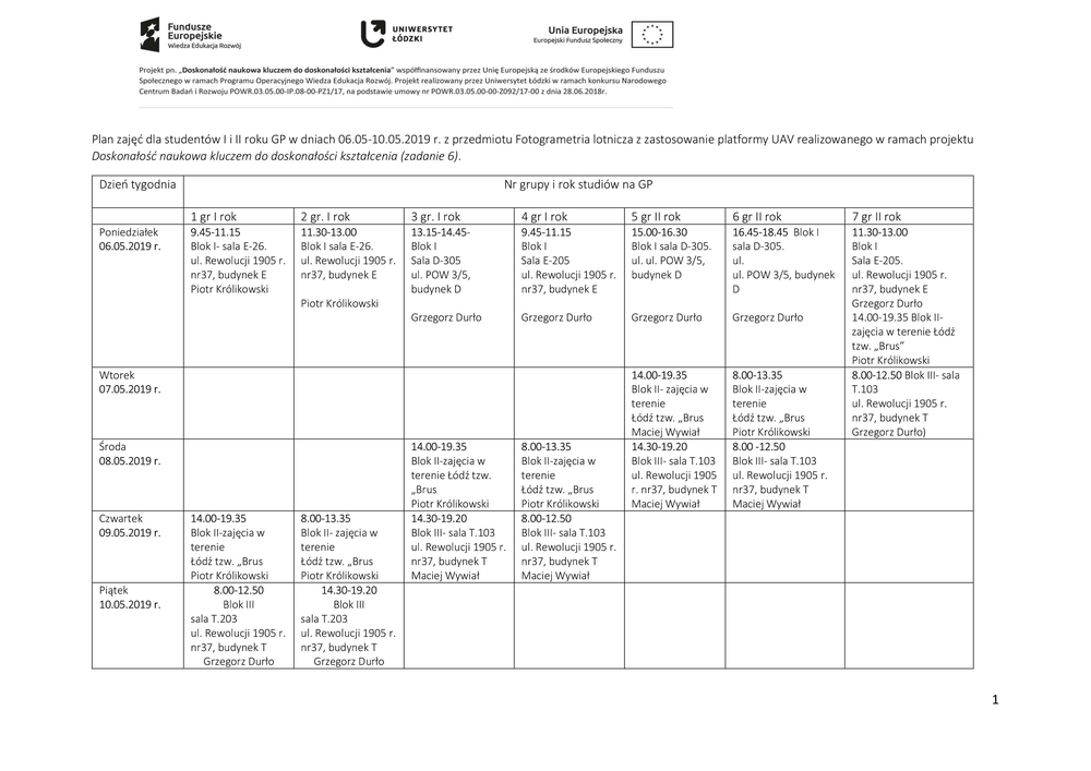 Plan zajęć
