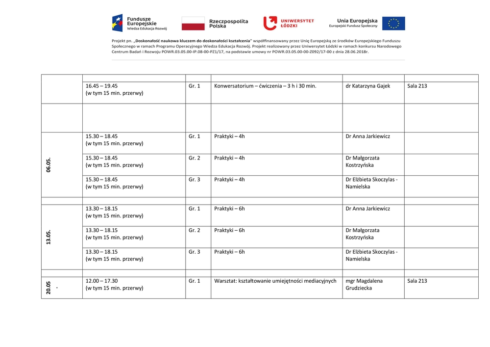 Plan zajęć
