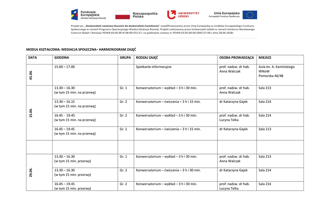 Plan zajęć