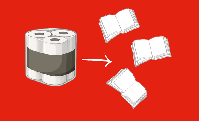 Rysunek przedstawia opakowanie ręczników papierowych oraz trzy książki.